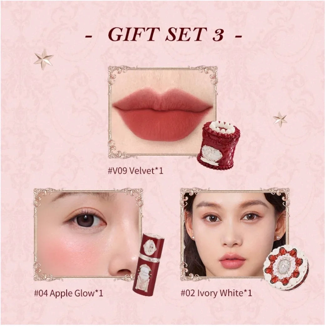 Flower Knows Set Strawberry Cupid Series powder blusher Makeup Set Lip Mud Velvet Matte Silky Smooth Lipstick