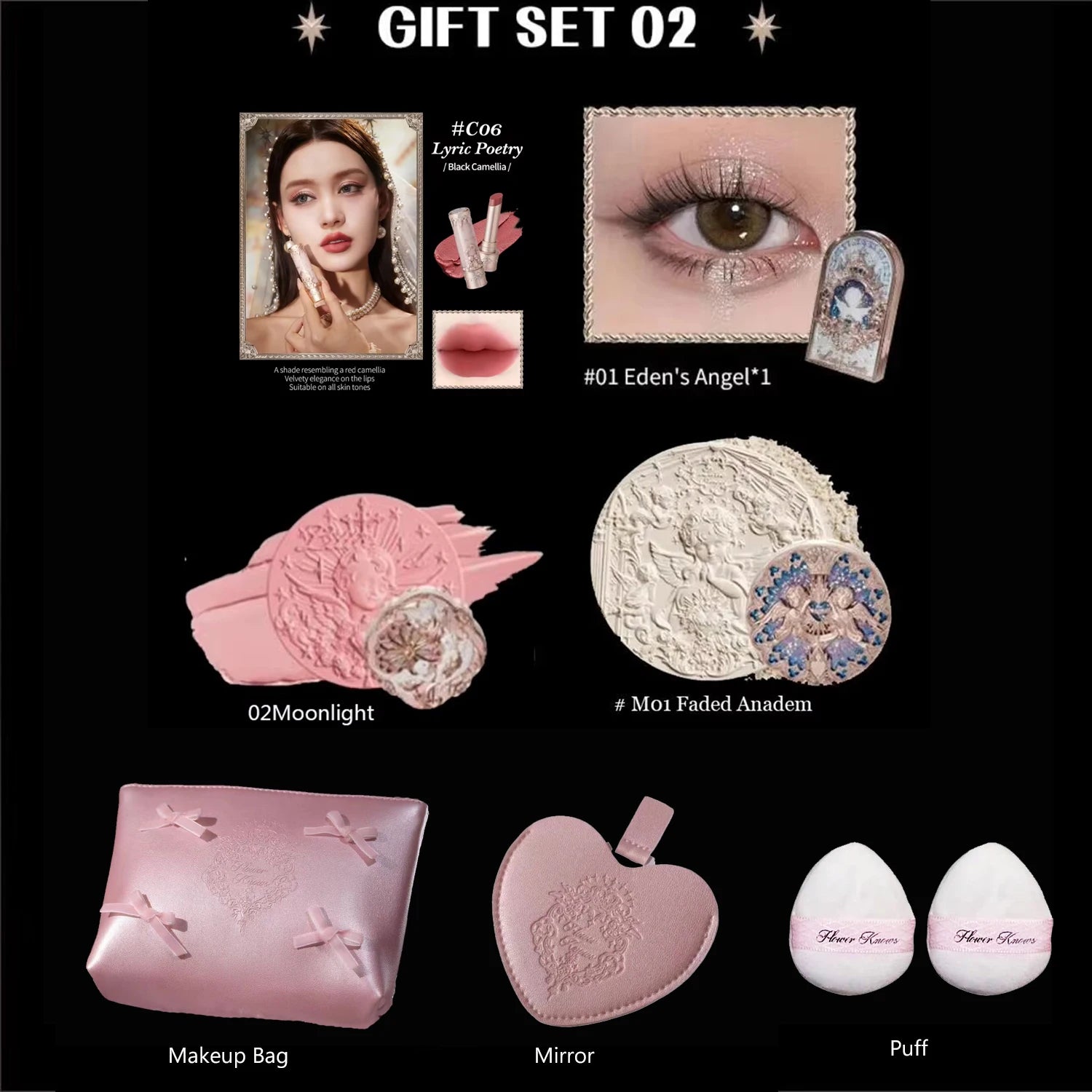 Flower Know Makeup Set Little Angel Collection Make Up Gift Box Eye Shadow Blush Matte Lipstick Highlighter Full Kit All In One