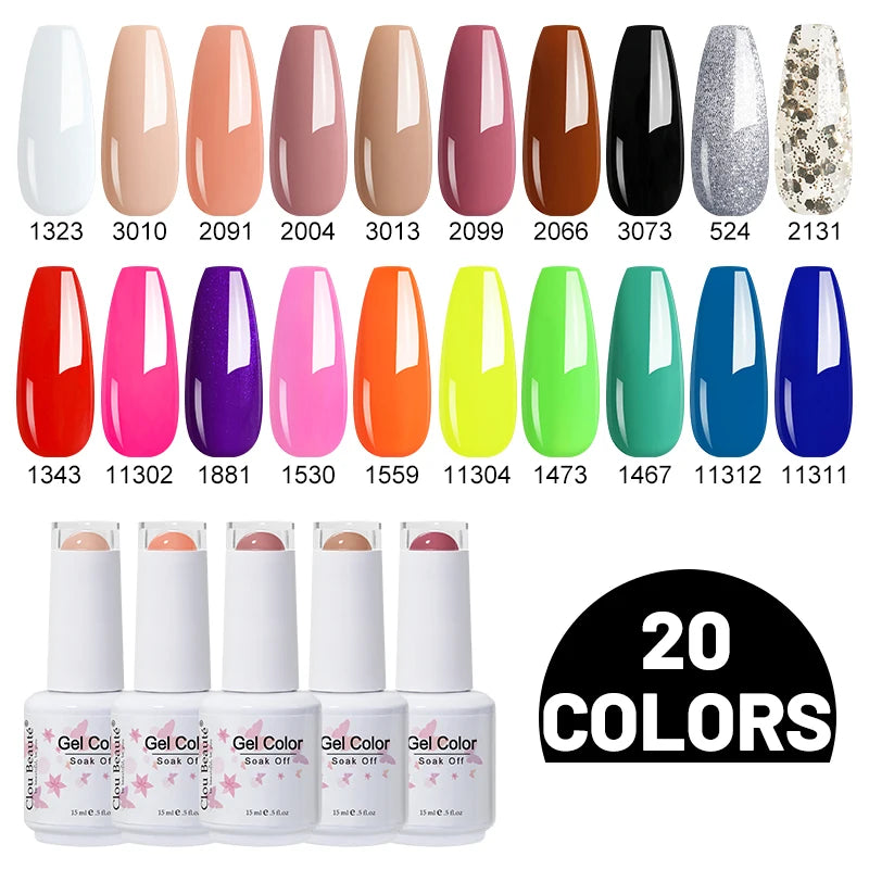 Clou Beaute 10/12/20/24pcs Gel Nail Polish Set Color 15ml White Glass Bottle Nail Art Kit Semi Permanent Gellack Nail Varnish