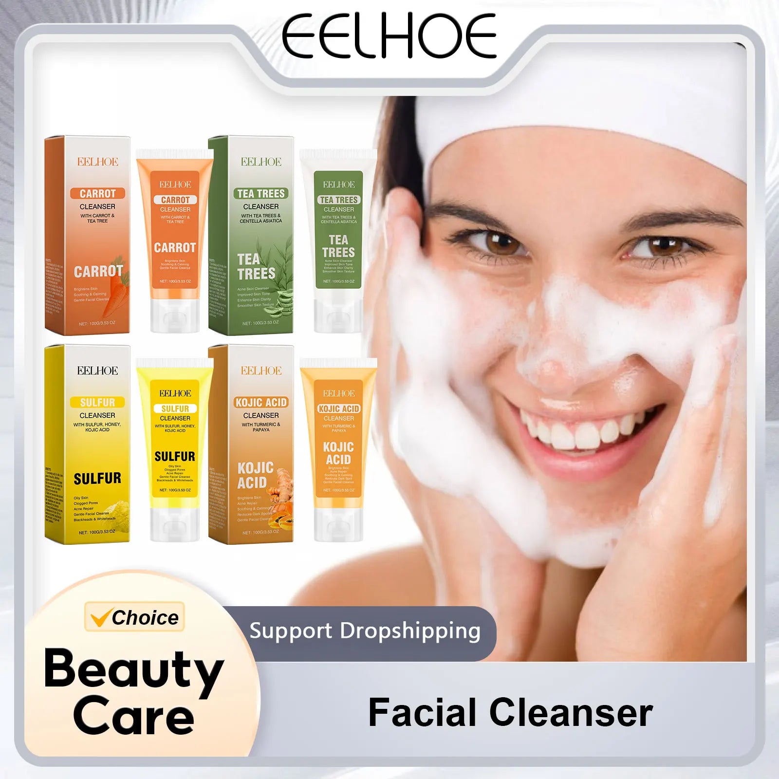 EELHOE Facial Cleanser Deep Cleansing Moisturizing Skin Tightening Blackhead Removal Skin Care Face Wash Cleanser Skin Care 100g