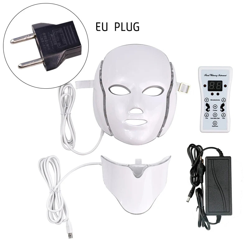 LED Mask Beauty Machine 7 Colors Light with Neck Skin Rejuvenation Whitening Anti Acne Face Lifting Firm Massager Skin Care