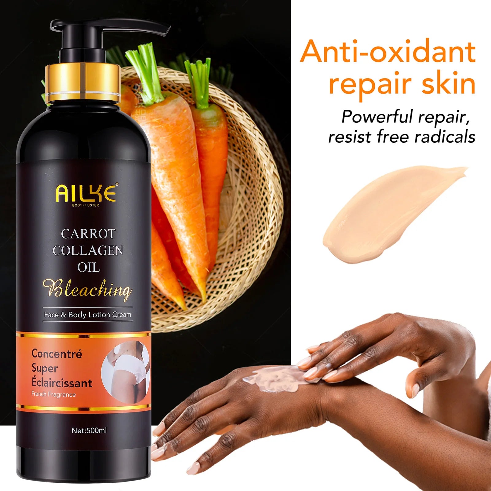 AILKE Whitening And Moisturizing Body Lotion, For Dark And Black Skin ,With Collagen Cleaning Skin, Pump Huge Bottle