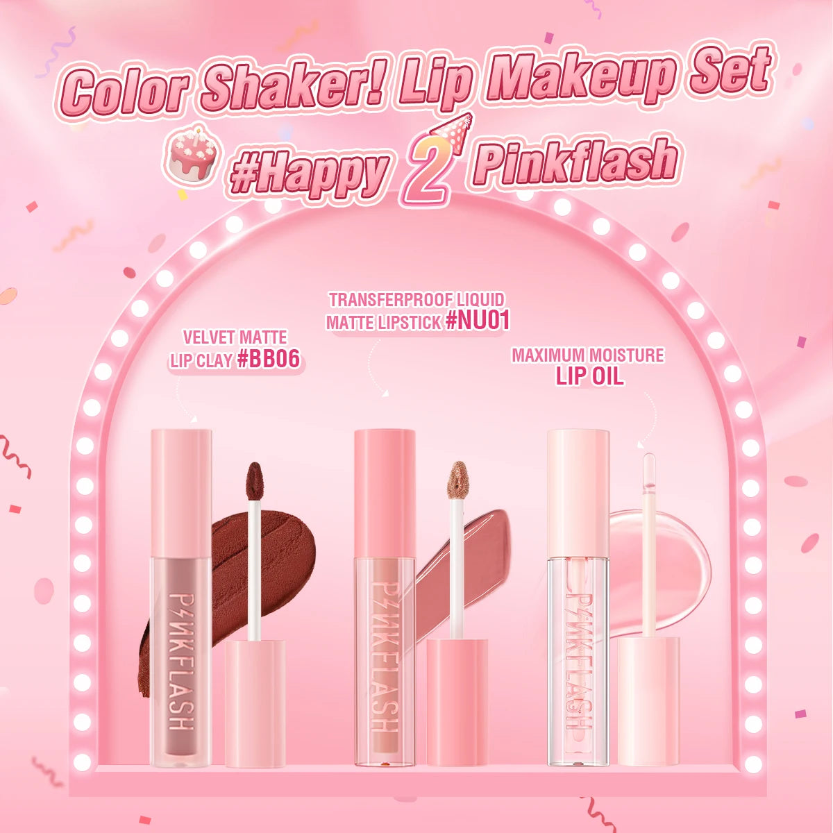 PINKFLASH 2 Anniversary Full Makeup Sets Waterproof Liquid Lipstick Face Concealer Eyeshadow Palette Mascara Eyebrow Cosmetics