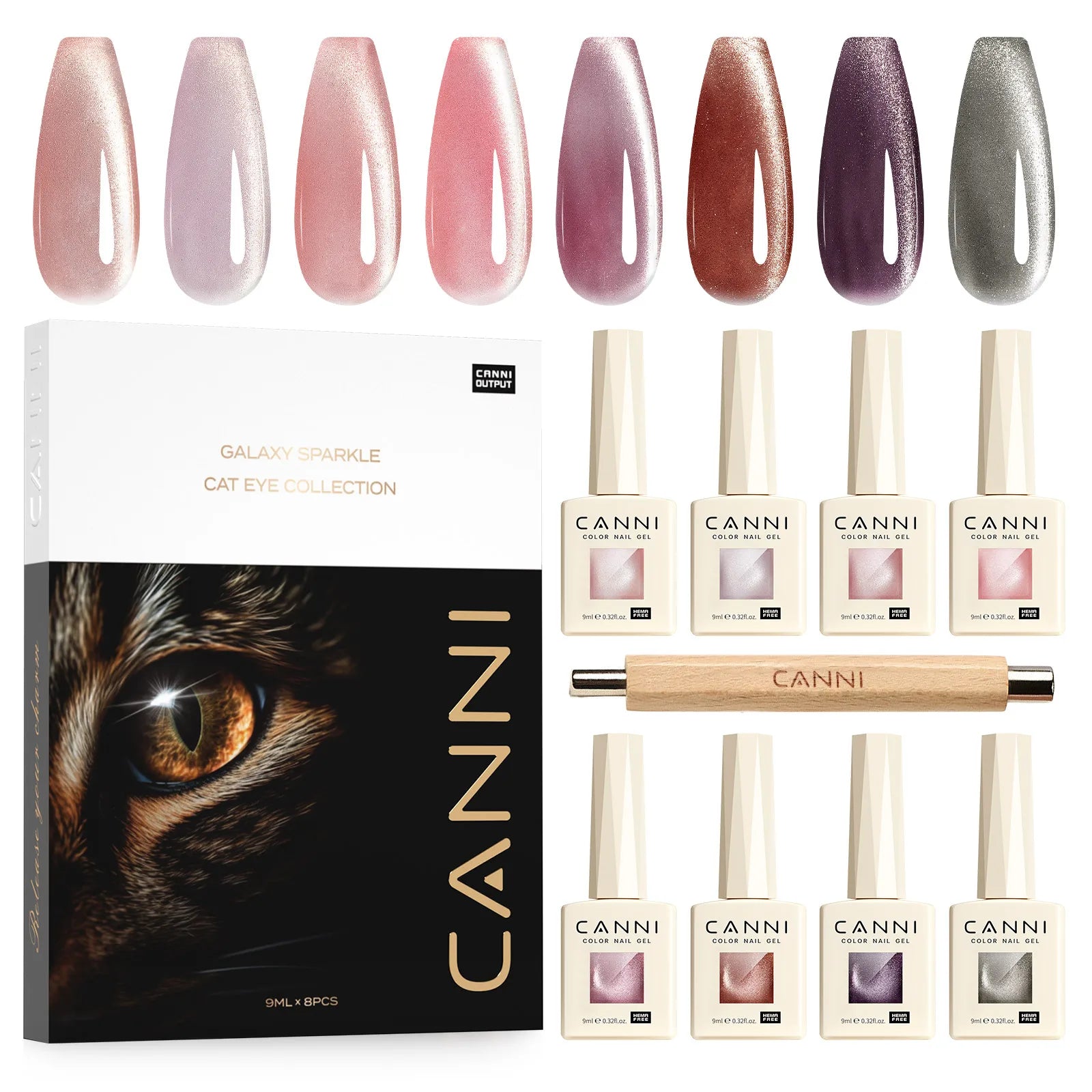 CANNI VIP Kit Hema Free Nail Gel Polish Crystal Cat Eye Sparkle Diamond Semi Permanent Soak Off UV LED Gel Varnish 9ml*8pcs