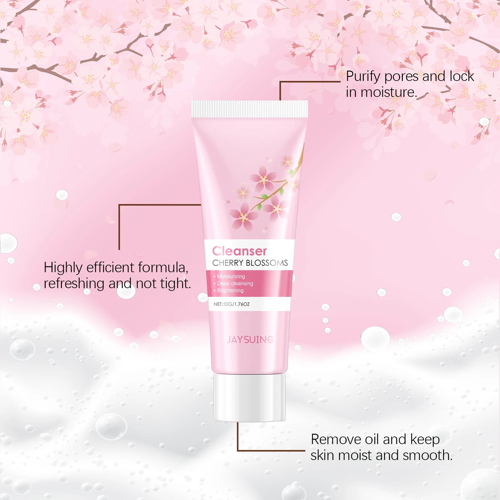 Cherry Blossom Facial Cleanser Deep Cleansing Oil Control Moisturizing Non Tightness Hydrating Facial Cleanser Suitable All Skin