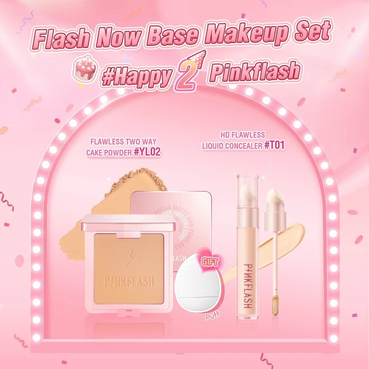 PINKFLASH 2 Anniversary Full Makeup Sets Waterproof Liquid Lipstick Face Concealer Eyeshadow Palette Mascara Eyebrow Cosmetics