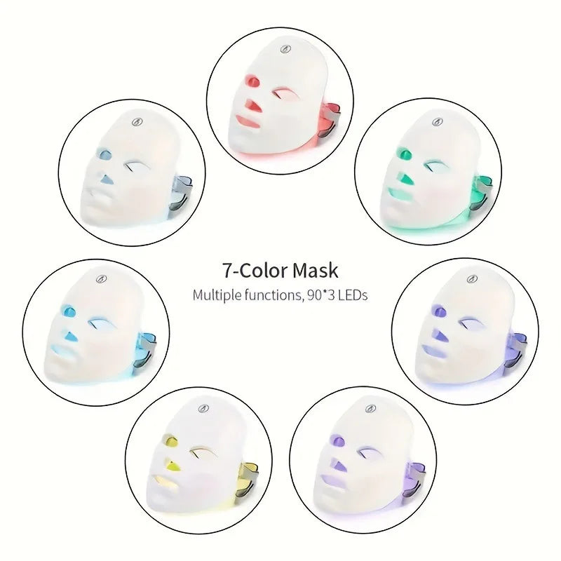 7-Color LED Photon Face Mask, Red Light Therapy Anti-Aging & Neck Firming Device, Wrinkle Reduction &Relaxing Skincare Treatment