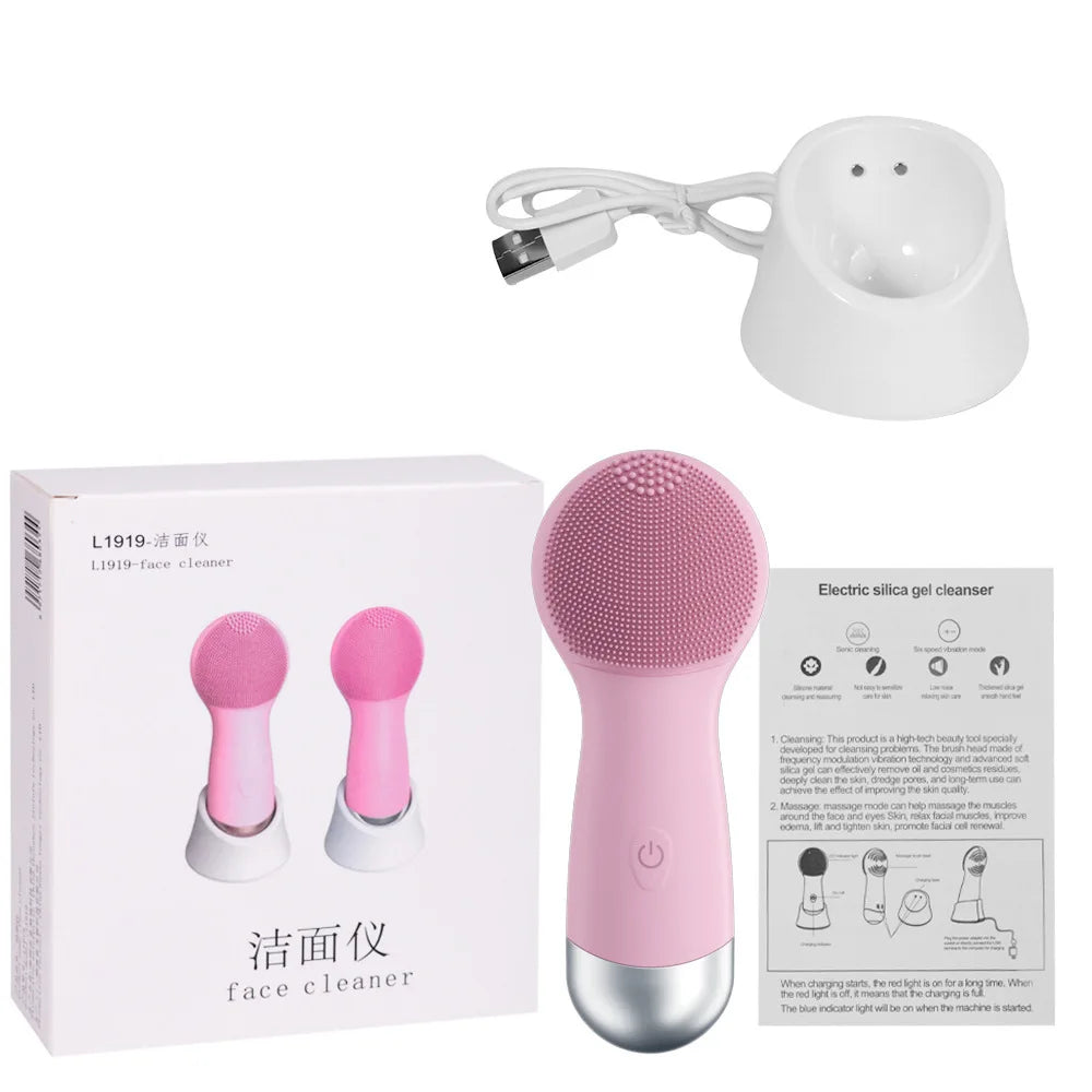 Electric Silicone Pore Cleaner Face Washing Device Household Sonic Facial Cleanser Ultrasonic Vibration Facial Cleansing Brushes