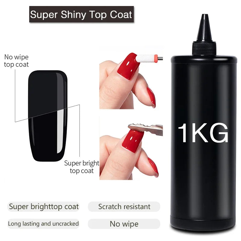 BOZLIN 1KG Super Shinny Top Coat UV Base Gel Polish Matte Top Coat Reinforce Gel Long Lasting Shinning Soak Off Nail Art Varnish