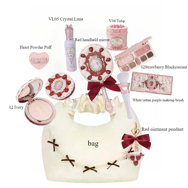 Flower Knows Strawberry Cupid Collection Makeup Set Sweetheart Gift Set Lip Mud Liquid Blush Face Palette All In One Make Up Kit