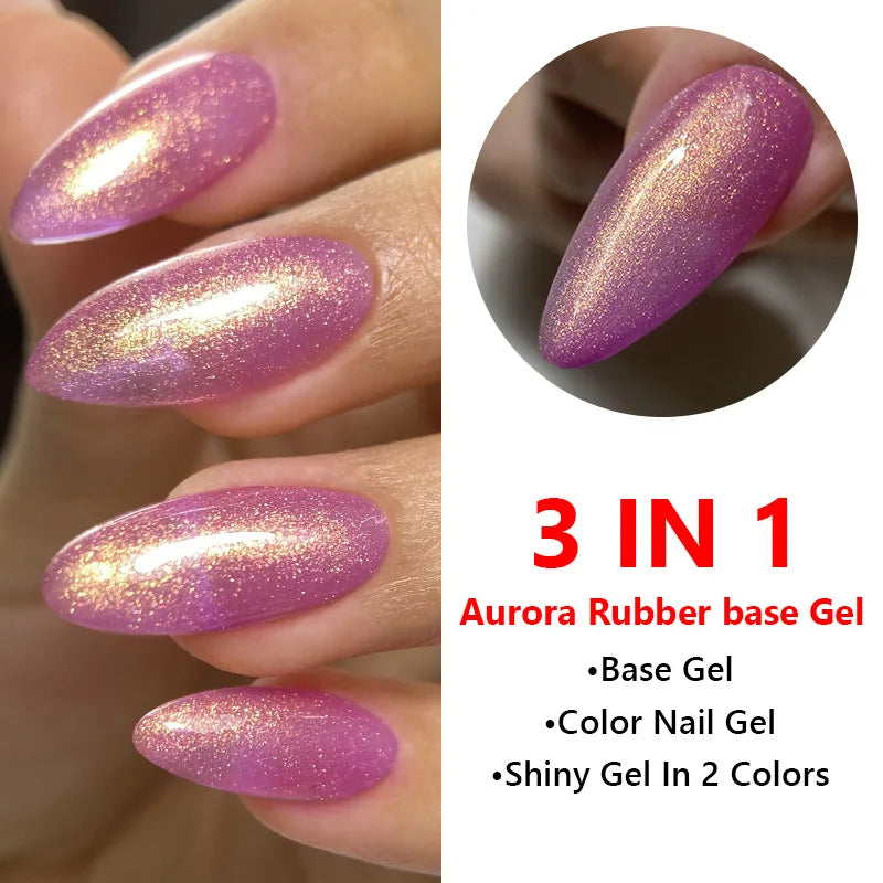 MSHARE 6PCS Aurora Rubber base Gel Set 10ML Purple Shiny Camouflage Color Nail Gel Polish Kits Soak Off UV LED Varnish