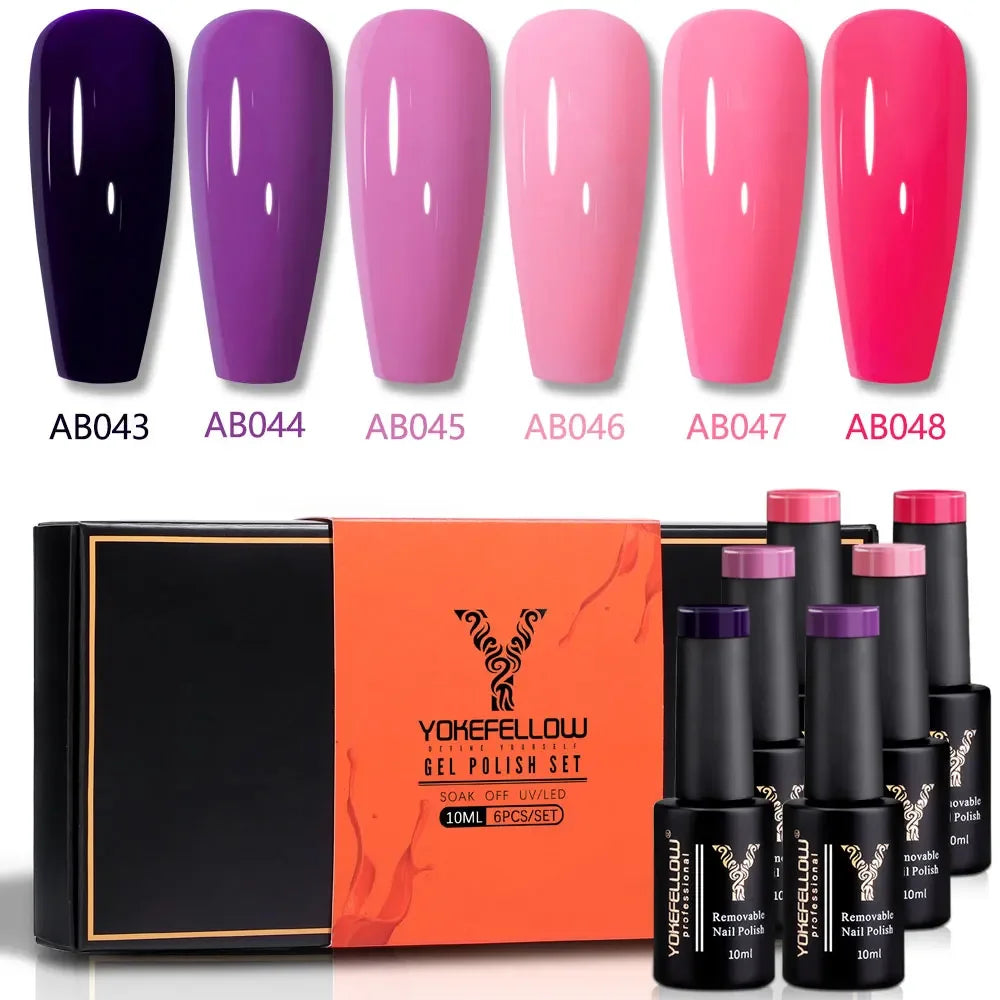 YOKEFELLOW 6Pcs Gel Nail Polish Set 10ML Summer Glitter Gel Polish Macaron Rainbow Colors 2024 Gel Polish Kit Trendy Nail Art