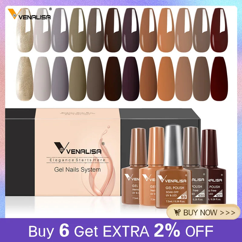 12pcs/kit Venalisa Nail Gel Polish Brown Earth Gorgeous Color Series Hema Free Perfectly Pigmented Nail Salon Gel Lacquer