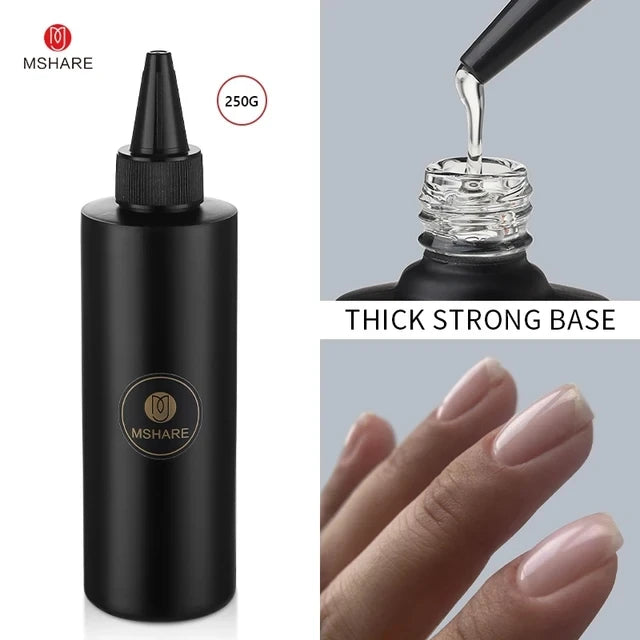 MSHARE Clear Rubber Base Gel Coat Thicker Nails Strengthen Alignment Base Soak Off 250ML Level Up