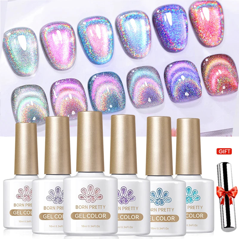 BORN PRETTY 6PCS Gel Polish Set 9D Polaris Cat Magnetic Soak Off UV LED Polish DIY Nail Art Manicure Varnish Base Top Coat