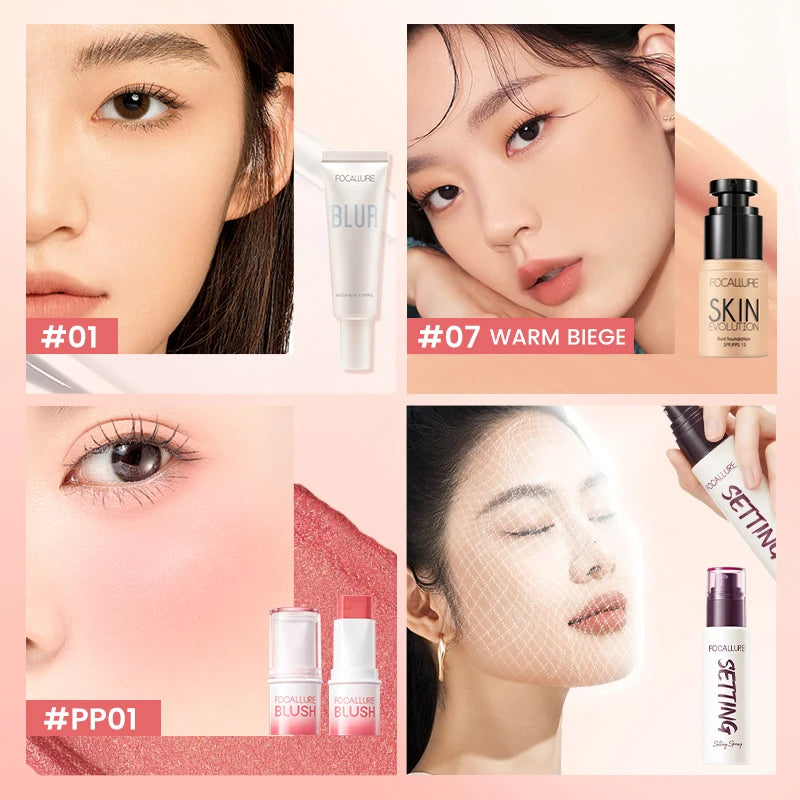 FOCALLURE Full Face Makeup Set Liquid Concealer Waterproof Primer Gel Blush Stick Spray Fixer Face Makeup Women Cosmetics