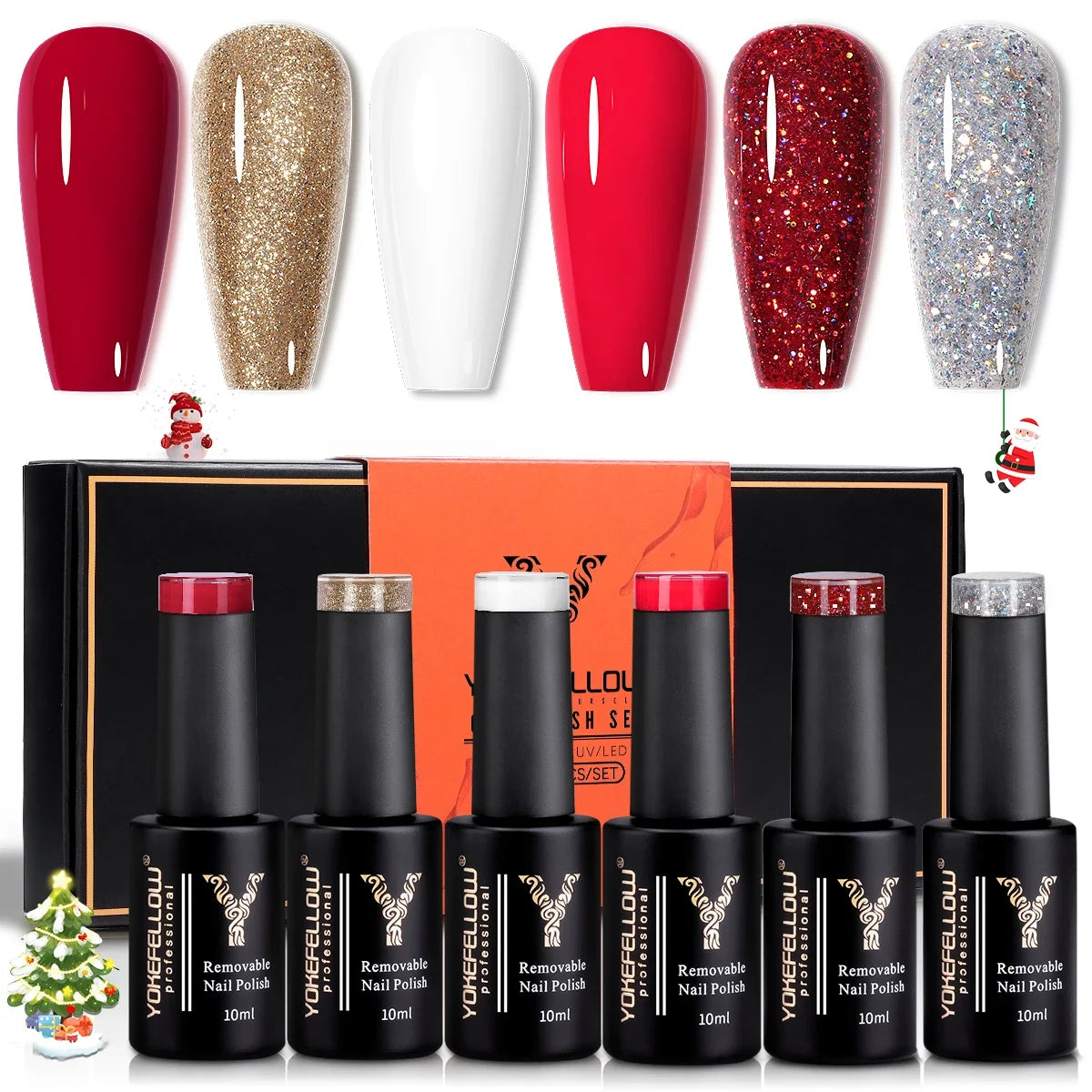 YOKEFELLOW Gel Nail Polish Set 10ml 6Pcs Green Soak Off UV LED Cure Gel Varnish for Nail Art Manicure DIY St. Patrick's Day