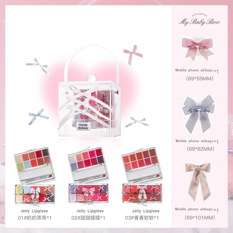 FLORTTE 10 Color Lip Cream Frozen Jelly Lip gloss Palette Gift Box All In From The Peng Peng Princess Collection Makeup 6Pcs Set