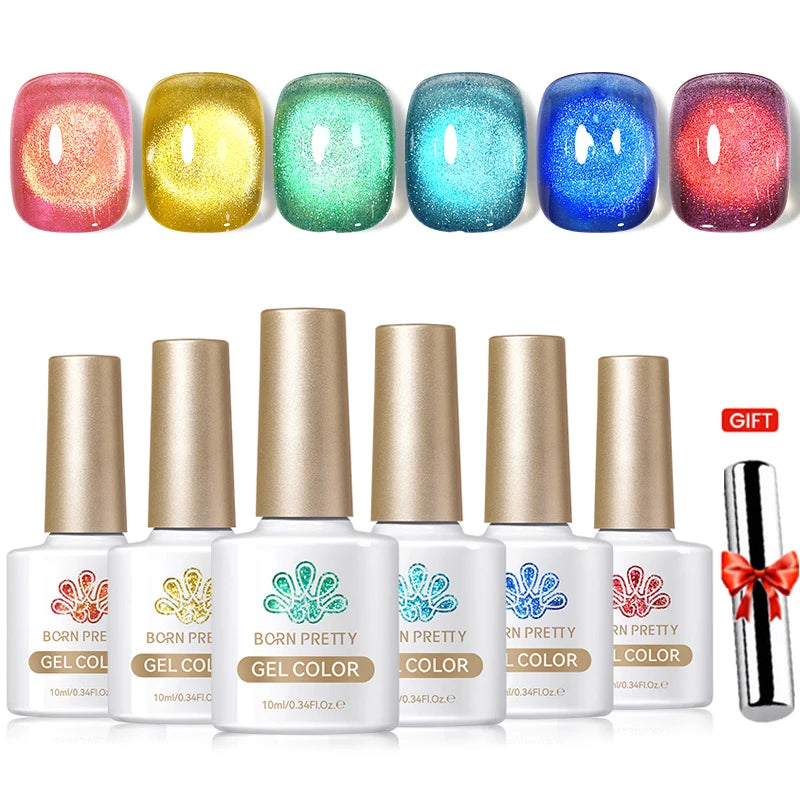 BORN PRETTY 6PCS Gel Polish Set 9D Polaris Cat Magnetic Soak Off UV LED Polish DIY Nail Art Manicure Varnish Base Top Coat