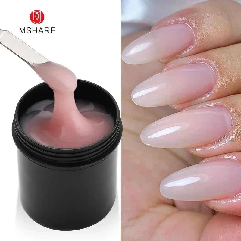 MSHARE Low Heat Milky Self Leveling Construction Gel for Nail Extension Medium Thick Natural Builder Reinforce UV Led Gel 142g