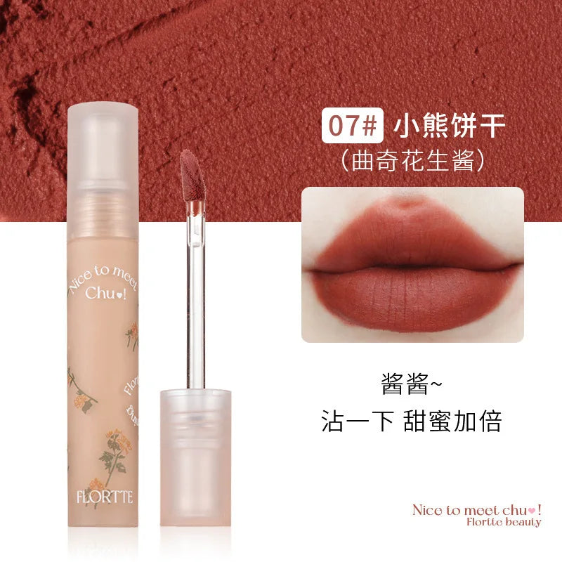 FLORTTE Matte Lip Stick Velvet Lip Glaze Velvet Korean Lipstick Maquillage Femme Long-Lasting Wear Fade Waterproof Lip Gloss