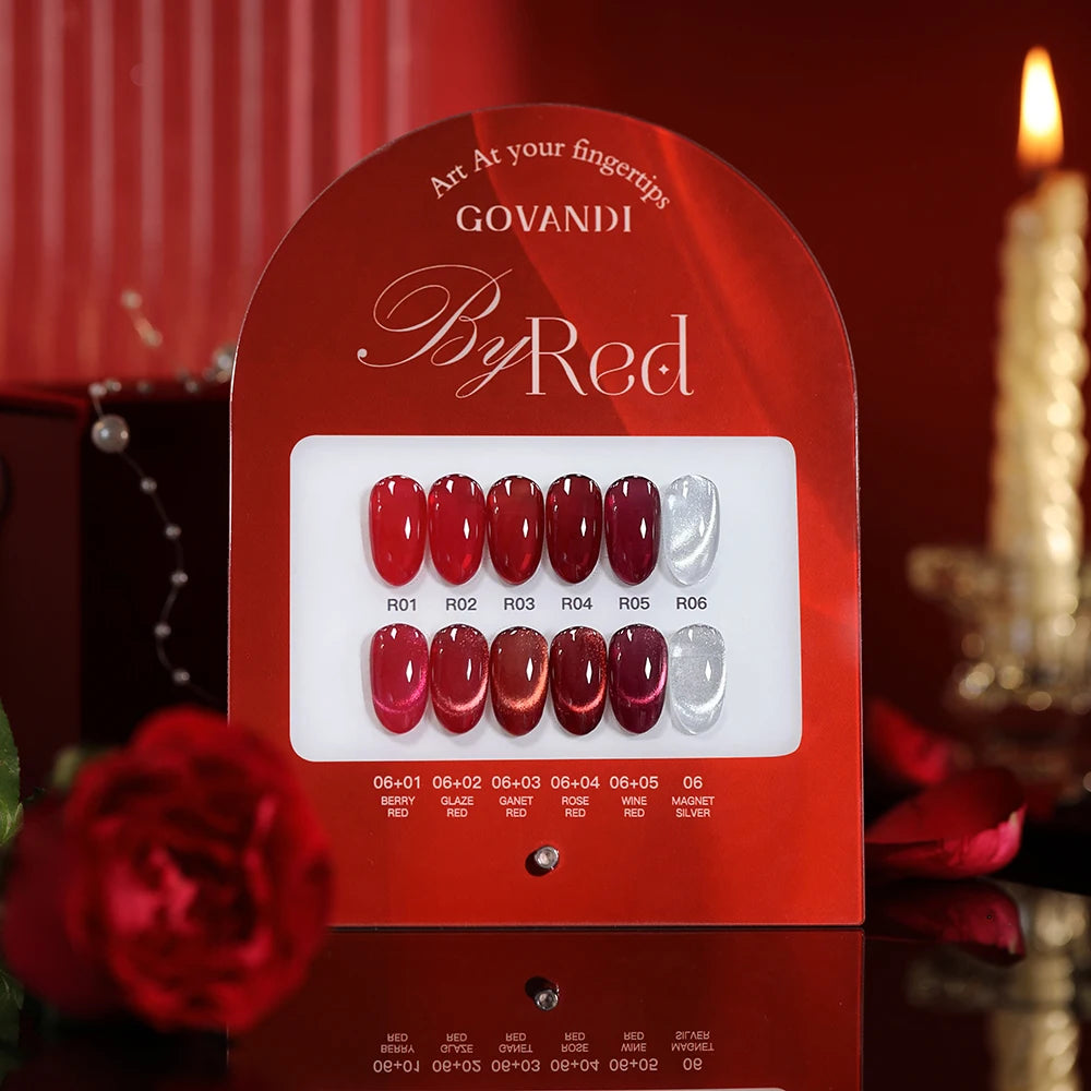 High-end Red 6pcs Hybrid Gel Polish Set MaCat Eyenicure Supplies Semi Permanent Nail Art 15ML LED UV Cat Eye Gel Nail Varnishes