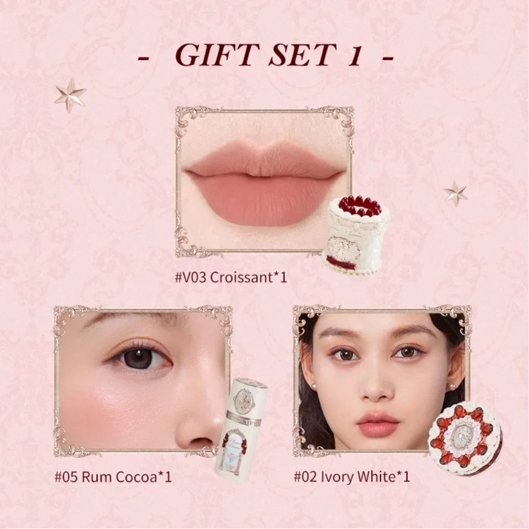 Flower Knows Set Strawberry Cupid Series powder blusher Makeup Set Lip Mud Velvet Matte Silky Smooth Lipstick