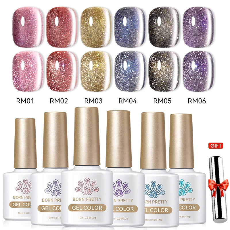 BORN PRETTY 6PCS Gel Polish Set 9D Polaris Cat Magnetic Soak Off UV LED Polish DIY Nail Art Manicure Varnish Base Top Coat