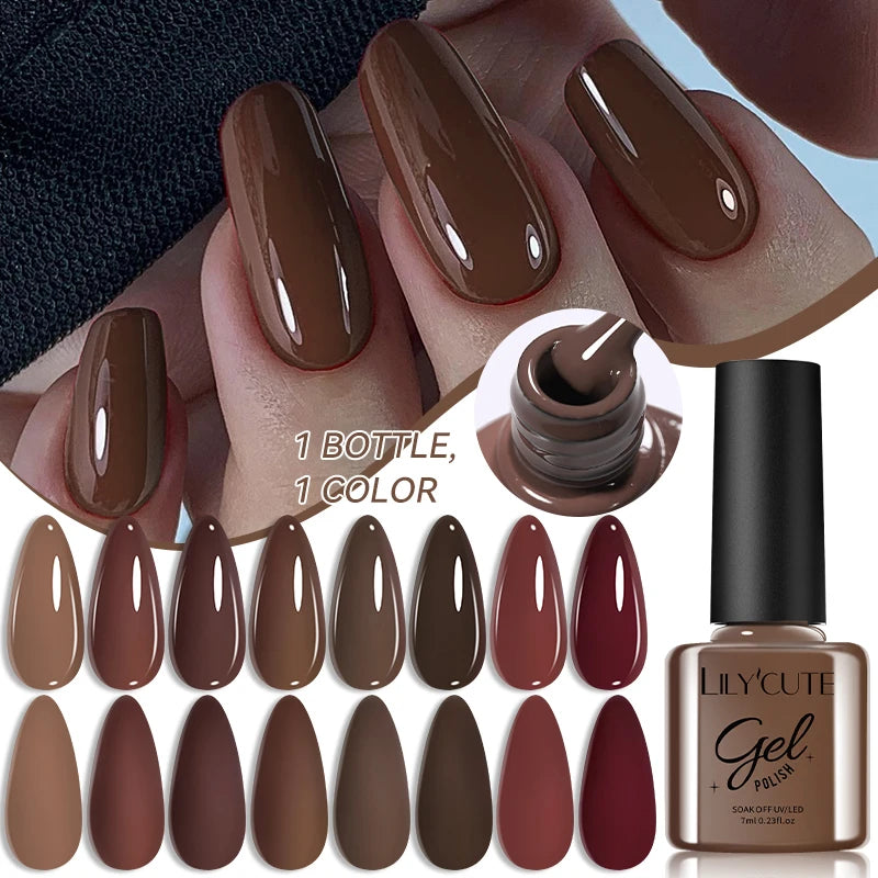 LILYCUTE 6Pcs/set 7ml Coffee Series Gel Nail Polish Kit