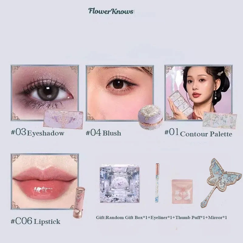 Flowerknows Butterfly Cloud Collar Collection Gift Set Makeup Set Blush Lipstick Eyeshadow Palette All In One Box For Women