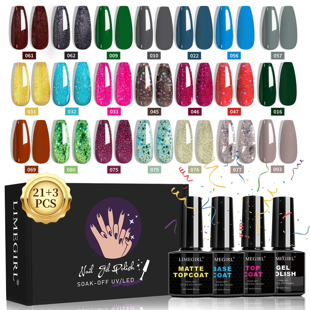 LIMEGIRL 8ml Gel Nail Polish Kit 21 Colors UV Soaked Gel Polish Varnish Nail Art Gift Set Suitable for Nail Art Design Gel Kit