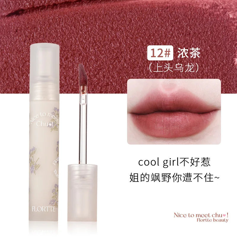 FLORTTE Matte Lip Stick Velvet Lip Glaze Velvet Korean Lipstick Maquillage Femme Long-Lasting Wear Fade Waterproof Lip Gloss