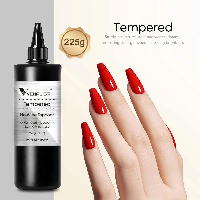 Venalisa Brand 225g Super Quality Nail Art Soak Off UV/LED No Wipe Top Coat Base Coat Without Sticky Layer Tempered TopCoat