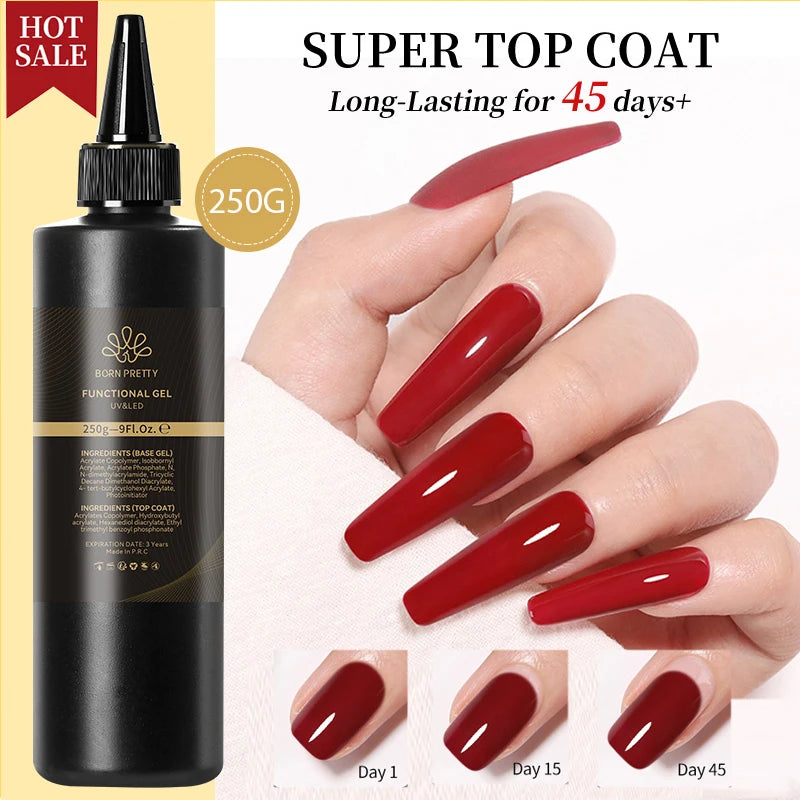 BORN PRETTY 250g Super Strong Nail Glue For False Nail Tips Press On Nails Refilled Package Base Gel Top Coat Matte Top Coat