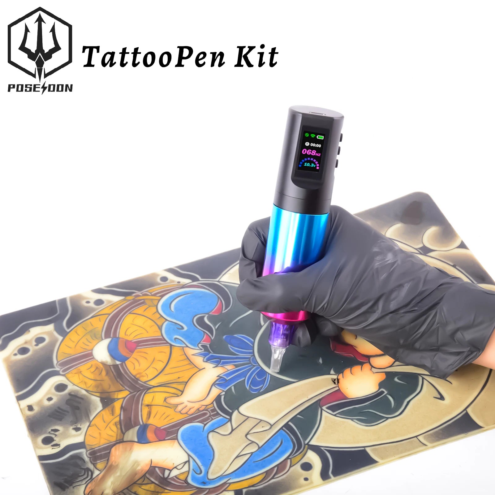 Tattoo Kit POSEIDON Gradient Tattoo Pen Kit For Permanent Makeup Tattoo Machine Kit Wireless Tattoo Power Supply Tattoo Gun Kit