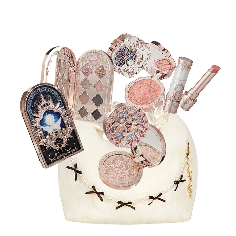 Flowerknows Little Angel Collection Makeup Set Eyeshadow Palette Matte Glow Shimmer Eye Shadow Velvet Lipstick Make Up Blush Kit