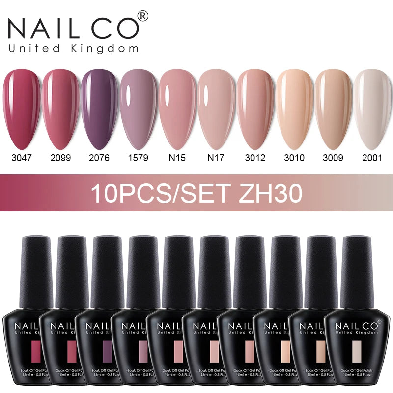 NAILCO 10Pcs 15ml Gel Nail Polish Set Hybrid Varnishes Nails Art Manicure Gel Polish Set Vernis Semi Permanent UV Gel Glue kit