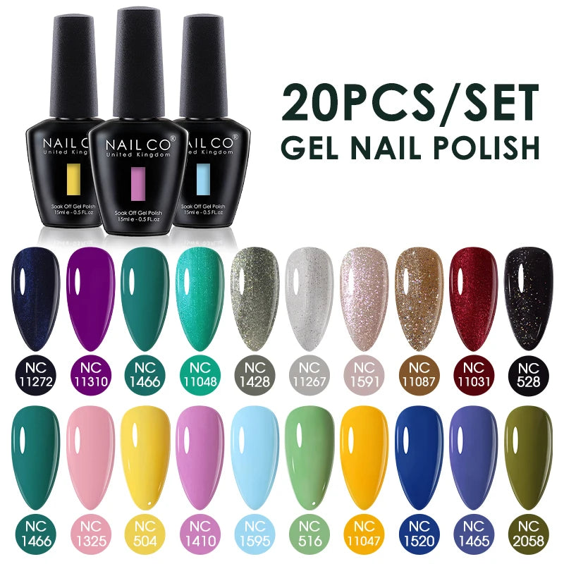 NAILCO 15ml 20/30pcs Gel Nail Polish Set Spring Summer Color UV Gel Nail Art All For Manicure  Gel Paint For DIY Professionals