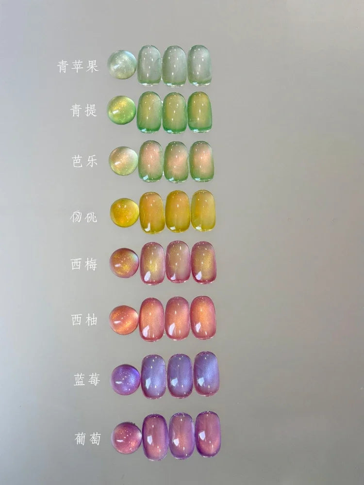 8Pcs 15ML Spring Hot Selling Fruit Cat Eye Nail Gel Polish 2025 New Whitening Guava Glass Beads Nail Polish Green Nails Art