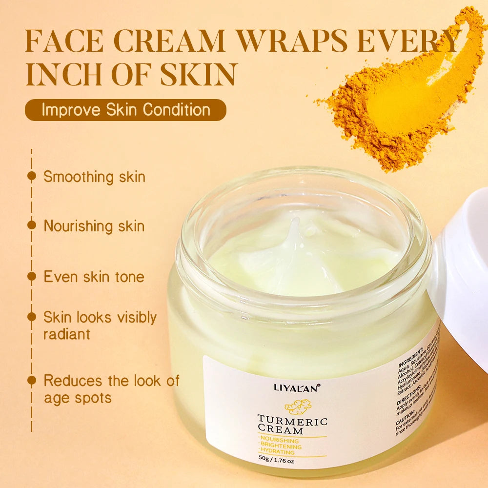 Turmeric Face Cream Lighten Dark Spots Blemished Skin Brighten Antioxidant Hydrated Repair Smooth Skin Facial Skin Care Lotion
