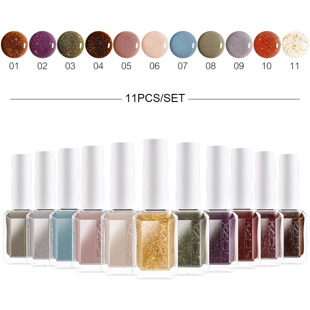 KADS 9/6 Pcs Nail Polish Set 11ml Manicure Lacquer Nail Art Varnish Kit Flakies Reflective Glitters 24K Gold Foil Top Coat