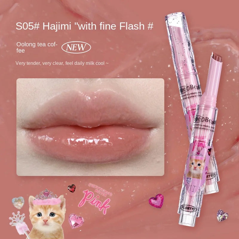 FLORTTE Korean Lipstick Vegan Hydrating Lip Balm Long Lasting Lip Tint Makeup Lip Plumper Gloss