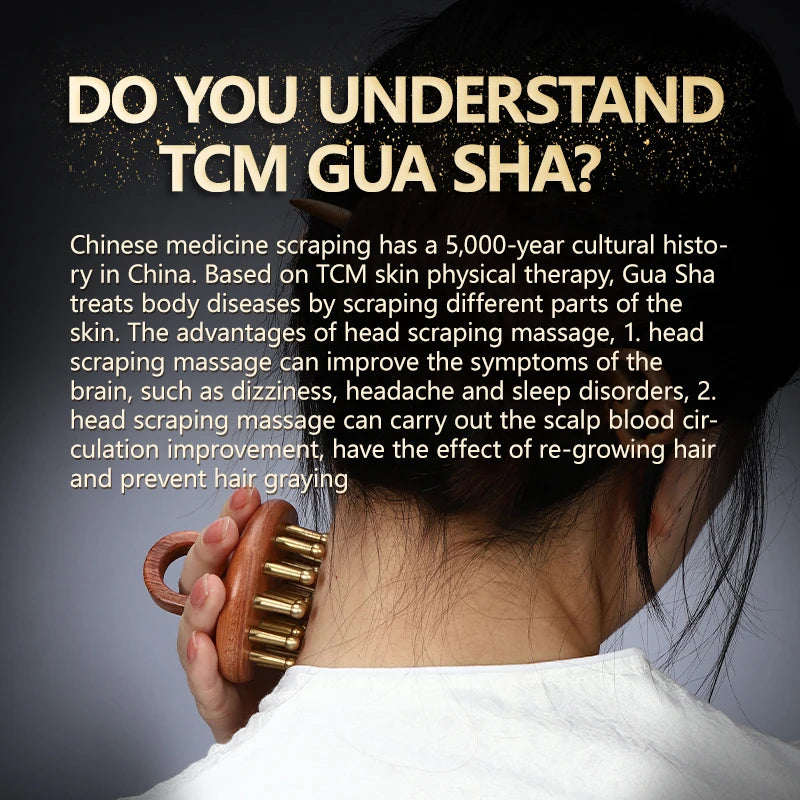 Head meridians massage comb copper wood meridians fine tooth comb needling Guasha scalp relax