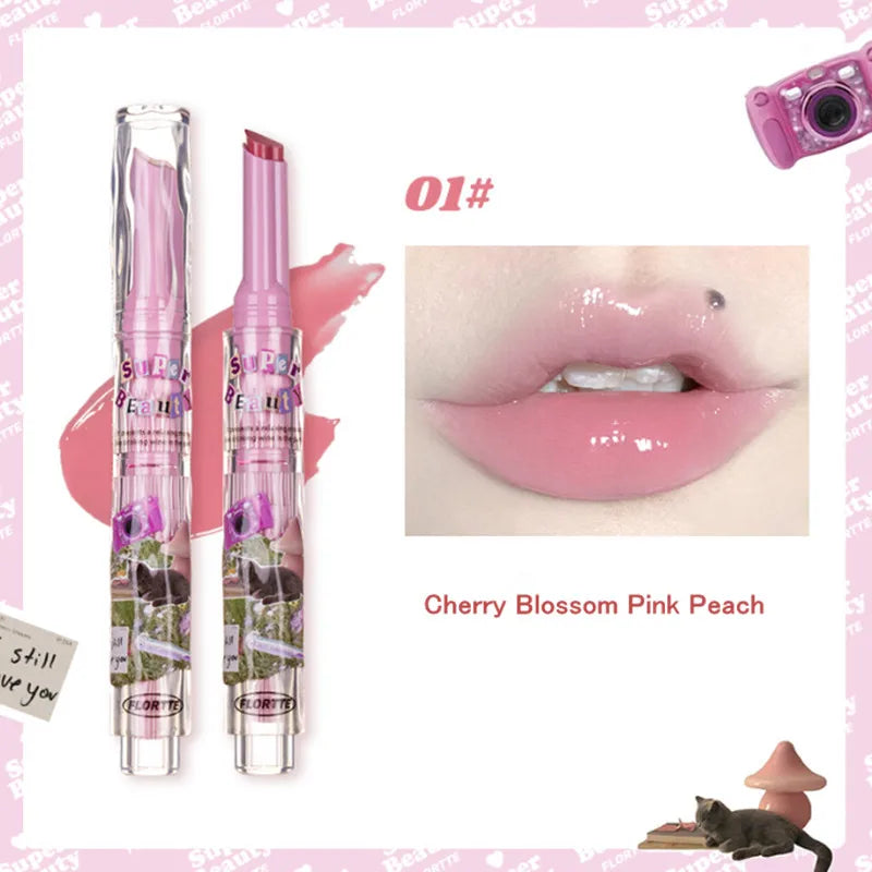 FLORTTE Watery Glow Lipstick Mirror Lip Balm Moisturizing Solid Jelly Lip Gloss Glass Lip Glaze Tint Makeup Beauty