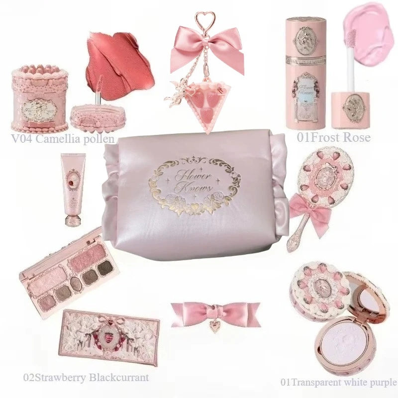 Flower Knows Strawberry Cupid Collection Makeup Set Sweetheart Gift Set Lip Mud Liquid Blush Face Palette All In One Make Up Kit