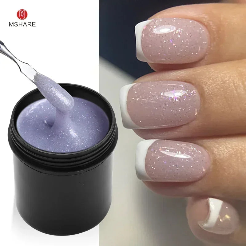MSHARE Low Heat Milky Self Leveling Construction Gel for Nail Extension Medium Thick Natural Builder Reinforce UV Led Gel 142g