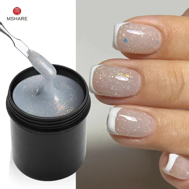 MSHARE Low Heat Milky Self Leveling Construction Gel for Nail Extension Medium Thick Natural Builder Reinforce UV Led Gel 142g