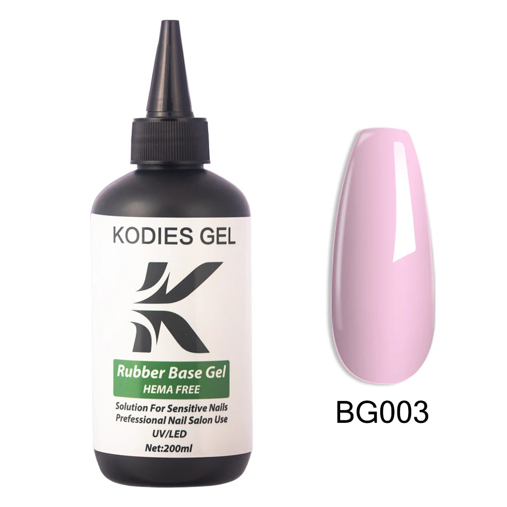 KODIES GEL HEMA Free Rubber Base Gel Nail Polish 200ML UV Semi Permanent Vegan Gel Varnish Bulk Refill Manicure Salon Quality