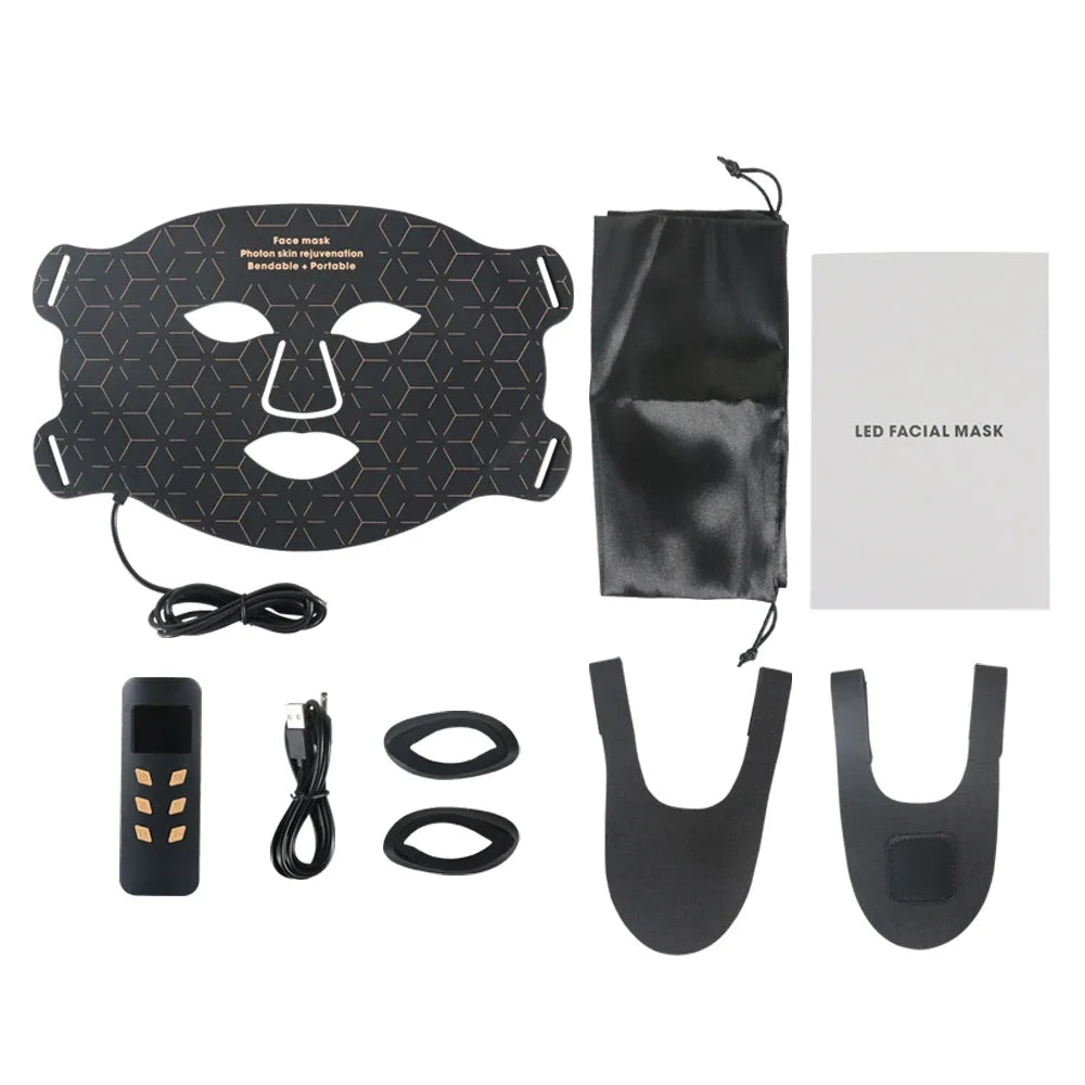 Silicone Face LED Mask SPA 4 Color Red Light Therapy Infrar Flexible Therapy Anti Aging Rejuvenation Repair Brighten Skin Tone