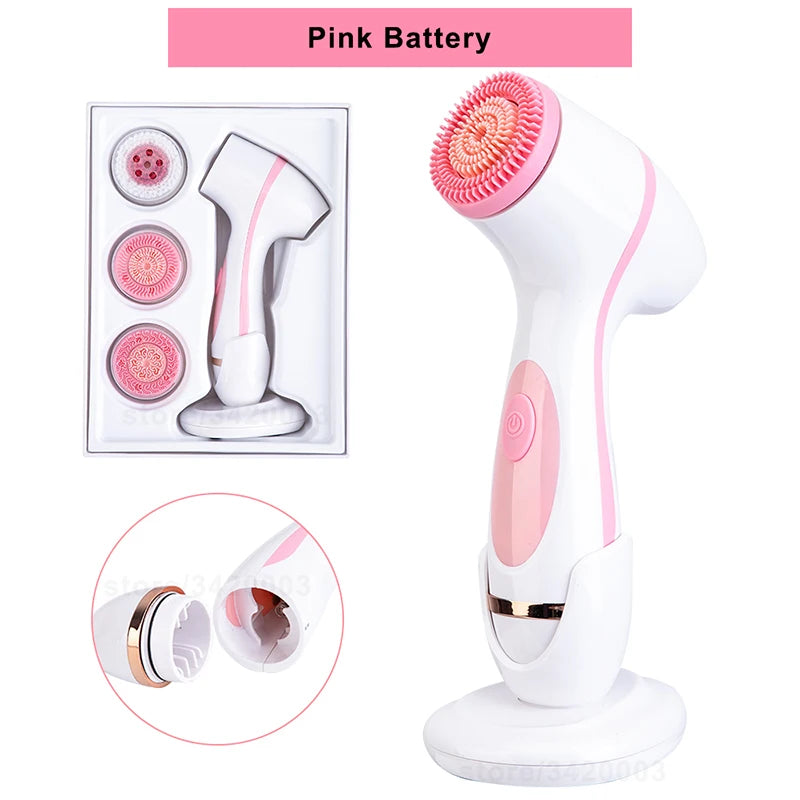 Silicone Facial Cleansing Brush Exfoliator Face Scrub Brush Vibration Sonic Cleanser Skin Massager Machine